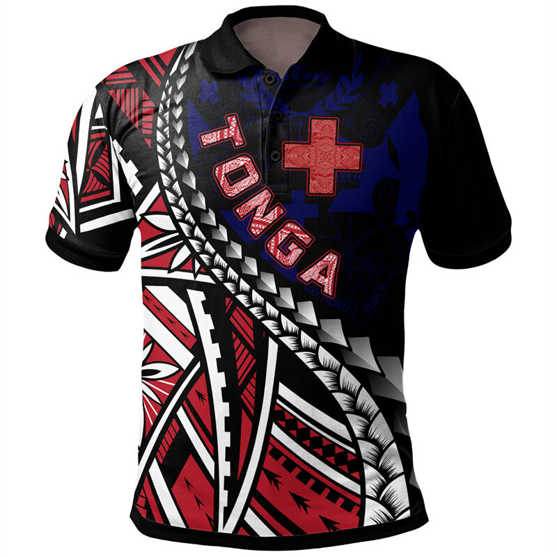 Hawaiian Tonga Pattern Polo Shirt For Men 3D Printed Polynesian POLO Shirts Casual Loose Street Button Tees Summer Short Sleeves