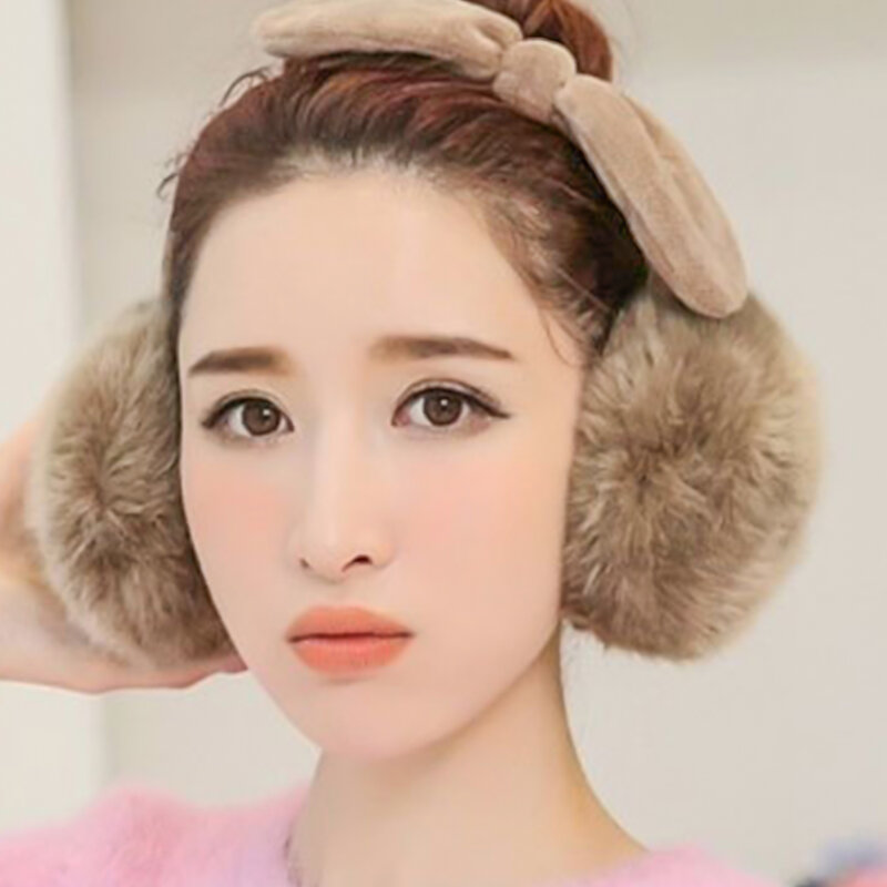 Soft Plush Ear Warmer Fashion Bow Outdoor Cold Protection Folding Earflap Ear Cover Solid Color Warm Earmuffs Women