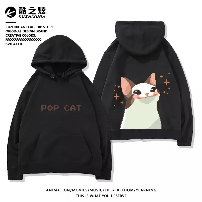 Hoodie Piksel Hoodie Cetak Kucing Pop Hoodie Mewah Kasual Longgar Cocok Hoodie Kaus Gotik Korea Streetwear Wanita Y2k Pullover Besar