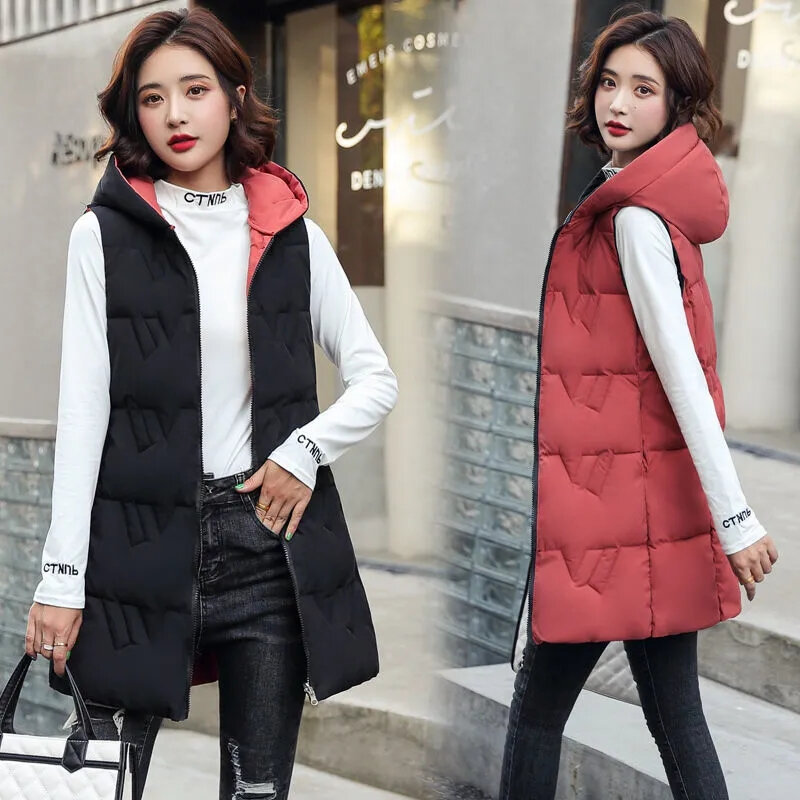 Vests Winter Jacket Women 2024 Sleeveless Vests Hooded Padded Jacket Super Hot Coats Korean Fashion Cardigancheap Wholesale New