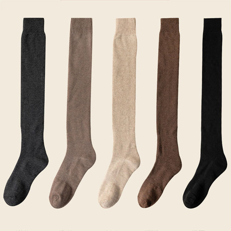 Calcetines largos por encima de la rodilla para mujer, medias ajustadas y gruesas, de Color sólido, para invierno, 2 piezas