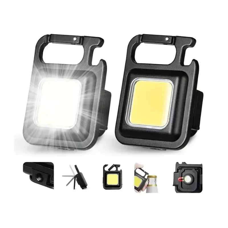 Lampu senter Mini LED 100-800LM portabel, gantungan kunci multifungsi, lampu Kemah COB, lampu kerja pengisian USB, Lanterna memancing