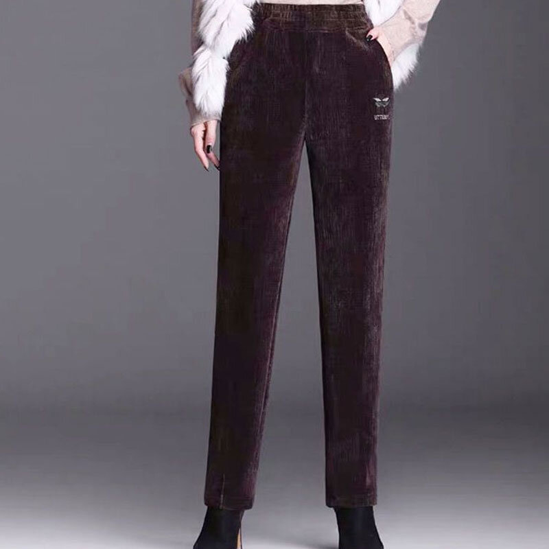 Vintage biurowa damska prostota Casual patchworkowe kieszenie solidna odzież damska jesienno-zimowa cienka elastyczna talia proste spodnie