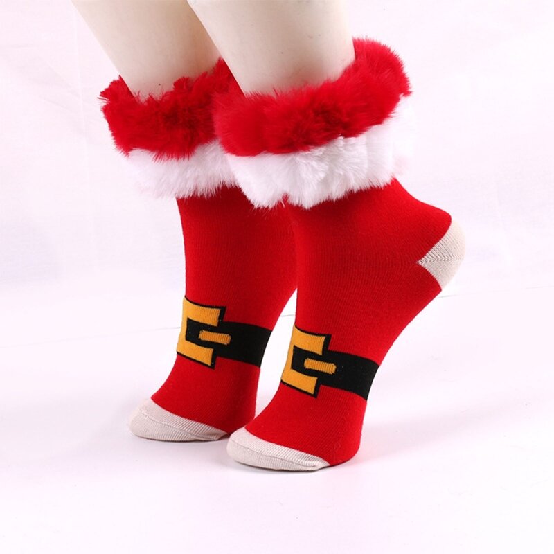 Calcetines navideños para mujer con puños piel sintética novedad navideña calcetería colorida 449B