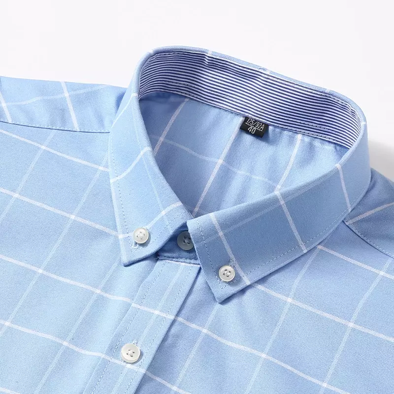 격자 무늬 줄무늬 통기성 남성 옥스포드 반팔 셔츠, 비즈니스 정사이즈, 오버사이즈 의류, 100% 코튼, 여름