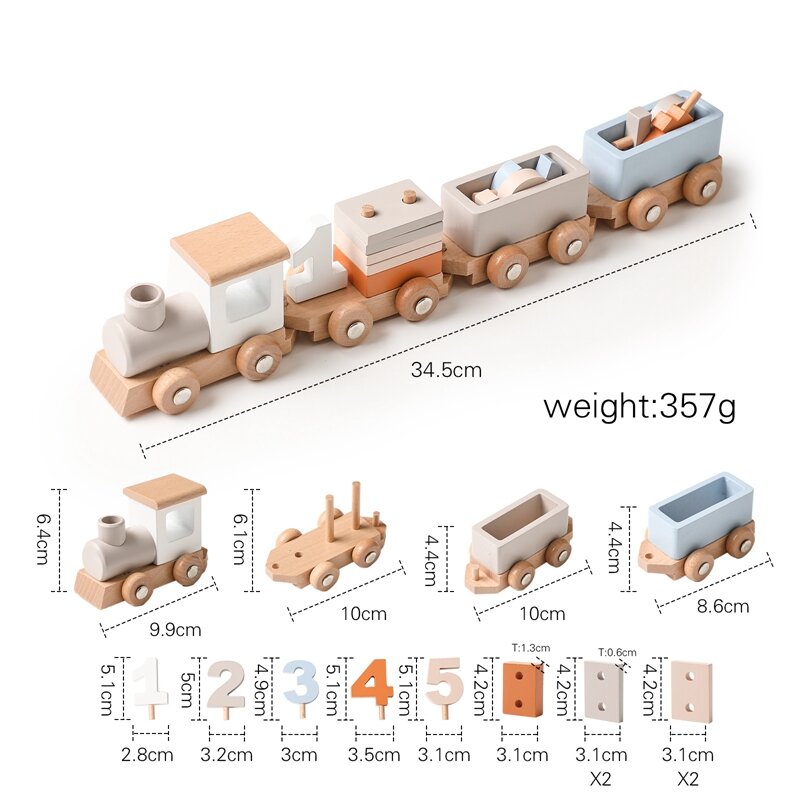 Tren de juguete de madera para niños, juguete educativo Montessori, modelo de tren simulado, carrito de aprendizaje