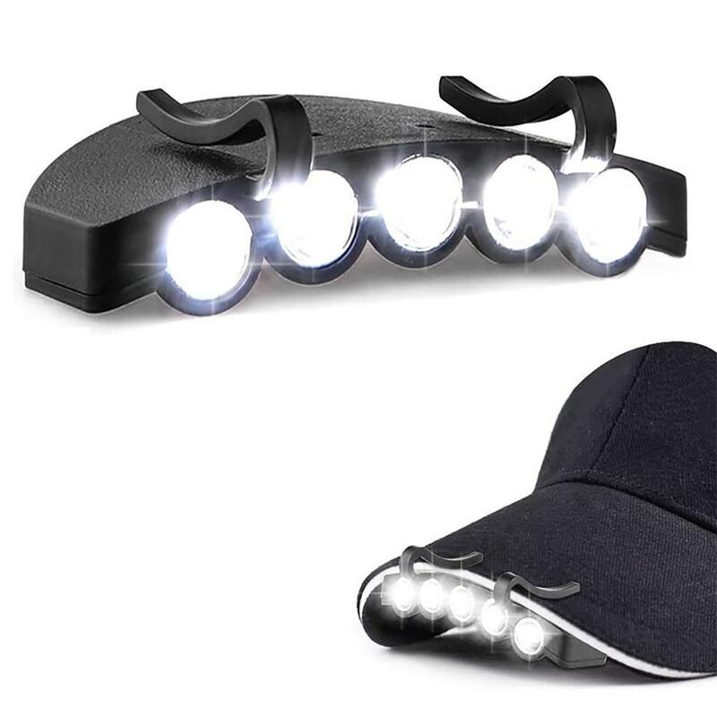 Lampes de sauna à pince pour chapeau avec batterie, lumières de casquette, lumière de pêche de nuit, randonnée, 5 LED