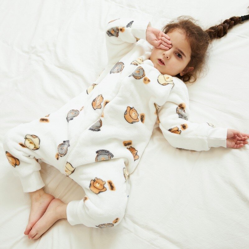 겨울 플란넬 어린이 잠옷 침낭 롬퍼, 남아와 여아용 원피스 수트, 가정 착용, 1-6 세