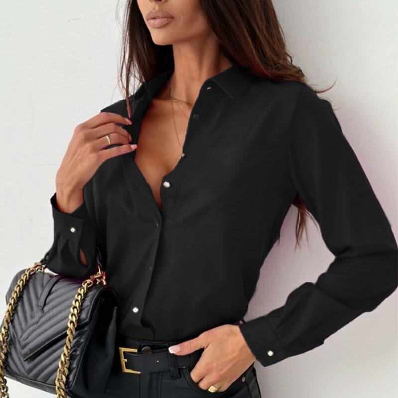 Women Spring Autumn Shirts Formal OL Style Blouse Solid Color Single-breasted Lapel Long Sleeve Shirts for women ropa de mujer