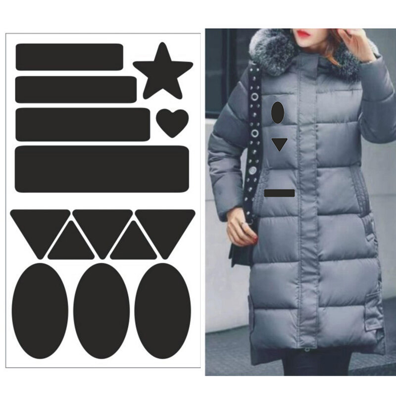 멀티 그래프 라운드 스타 하트 블랙 자기 접착 패치, 다운 재킷 수리 구멍 패치 비옷 우산 천 텐트 스티커