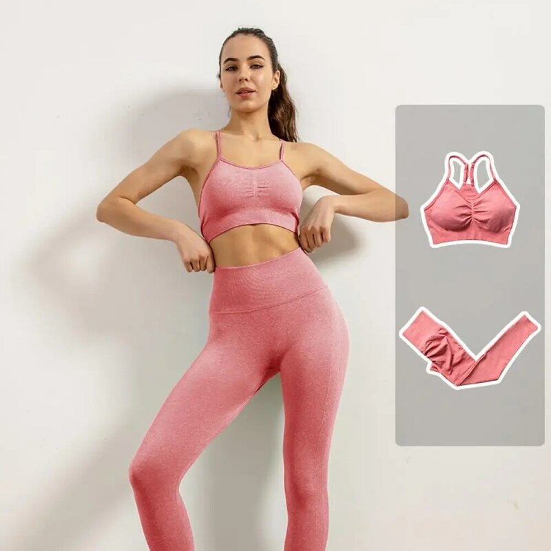 2 peça terno do esporte das mulheres conjunto de ginásio sem costura yoga conjunto de treino de fitness ginásio roupas sem costura legging sutiã esportivo topo