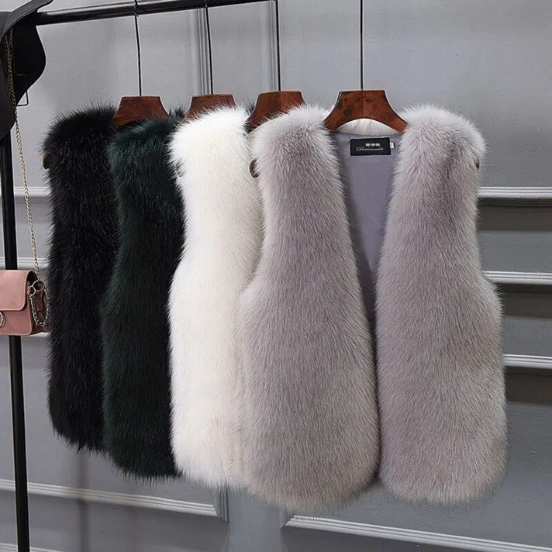 Herfst Nieuwe Mode Warmte Jassen Elegante Dames Vallen Vest Pluizige Gilet Jas Solide Streetwear 2023 Winter Vrouwen Bont Vest Jas