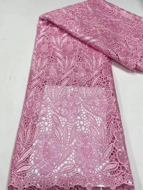 Tela de encaje nigeriano africano de alta calidad, bordado de tul francés de algodón, vestido de fiesta de boda, lentejuelas de guipur, PL350-6 de costura 2023