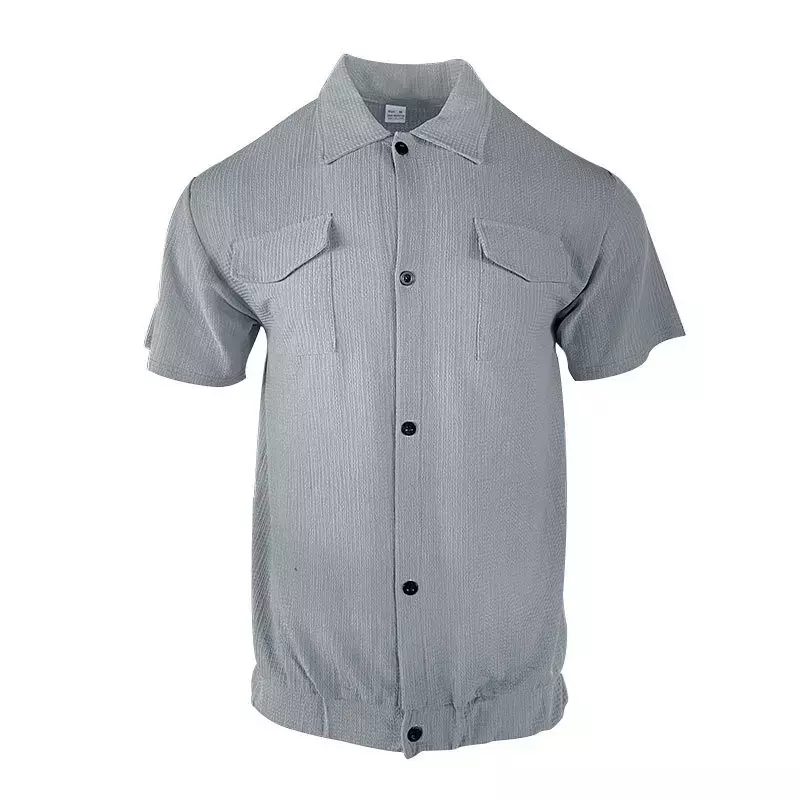 Camicia a maniche corte con risvolto in tinta unita da uomo estivo di vendita calda comoda maglietta con Cardigan con bottoni traspiranti magliette da lavoro Casual