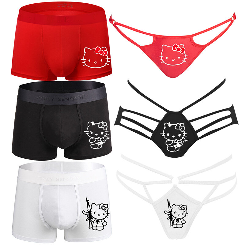 Hello Kitty Couple Underwear para homens e mulheres, Fun Slippery, Sexy Thong T Shirt, Traceless Pure Cotton, Cartoon Girl Acessórios