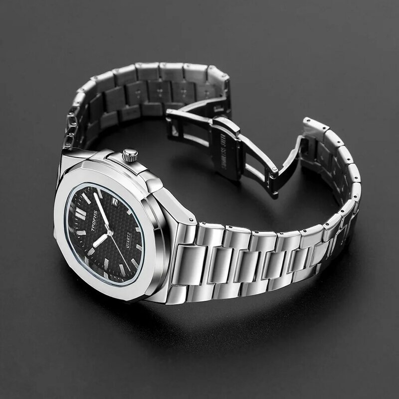 男性用高級ステンレススチール腕時計,クォーツ腕時計,発光,男性用,2022