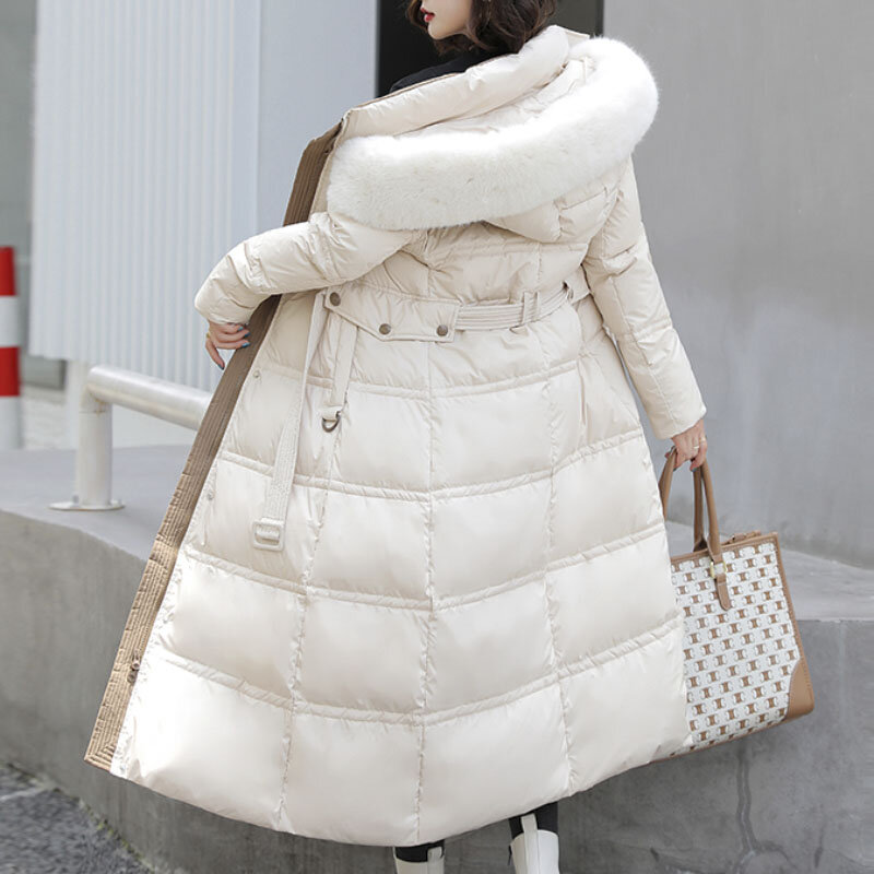 Casaco feminino casual e confortável de comprimento médio, casaco feminino coreano inverno quente Harajuku acolchoado com capuz algodão acolchoado