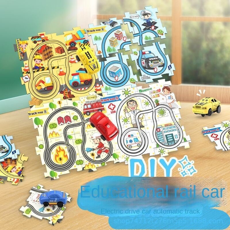 DIYChildren mainan mobil rel menyenangkan, hadiah mainan Montessori tanda jalan bermain papan Puzzle pendidikan bangunan baru