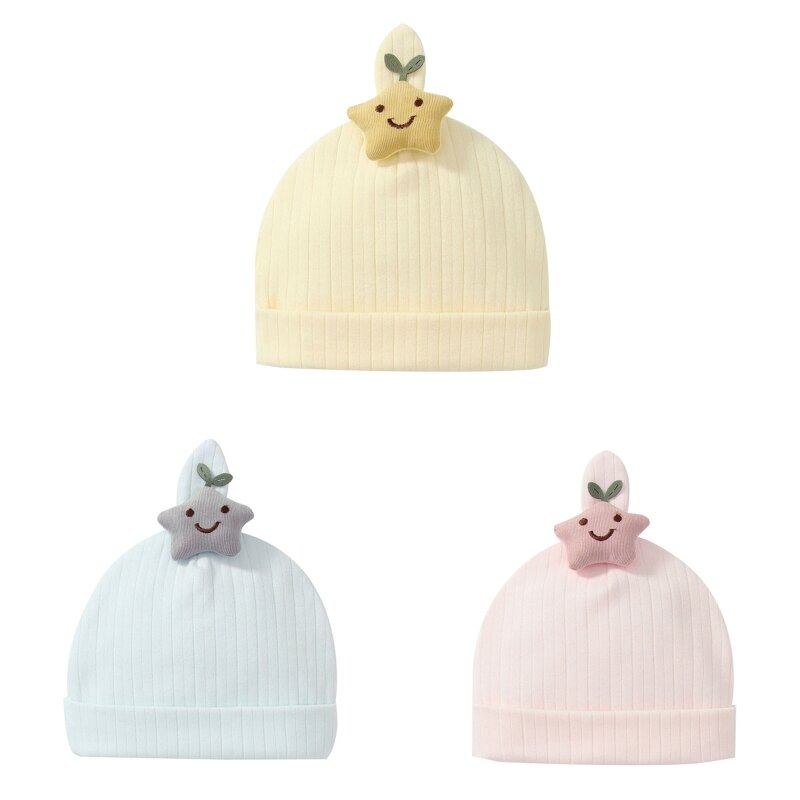 F62D Больничная шапка для новорожденных, осенне-зимняя детская шапочка с милой улыбкой и звездами для маленьких мальчиков и
