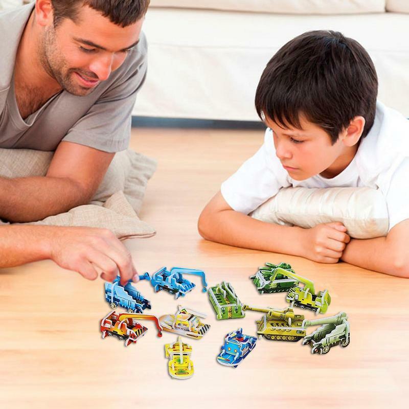 10 buah Kit mainan Puzzle rakitan 3D, tangki dinosaurus kerajinan Model rakitan hadiah pendidikan bagus untuk anak-anak