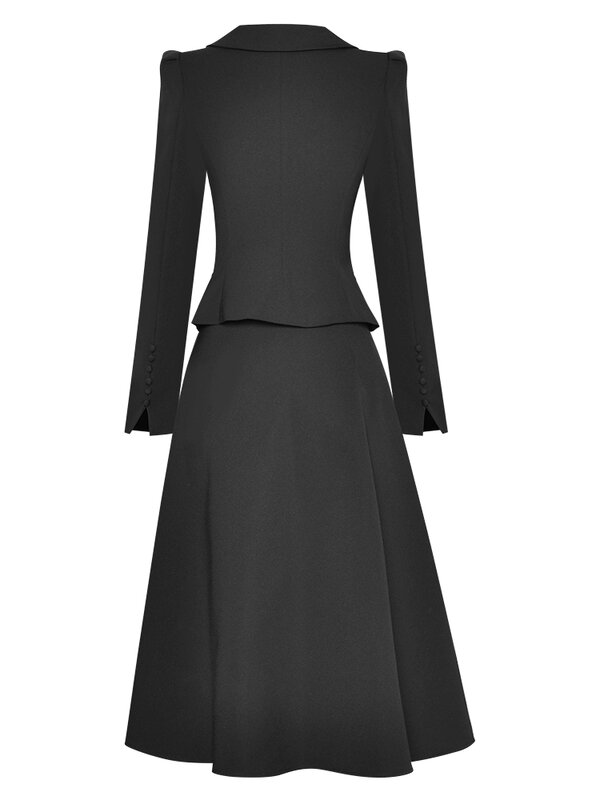 Conjunto de saias e tops de casaco preto vintage chique feminino, designer de passarela de alta qualidade, chaves, festa casual, fino, elegante, primavera, outono, novo