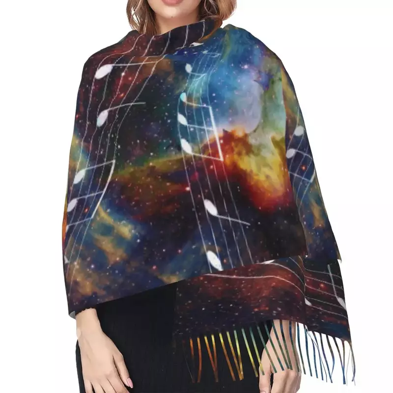 Autumn Winter Warm Scarves Abstrtact Music Note With Stars Fashion Shawl Tassel Scarves Wrap Neck Headband Hijabs Stole