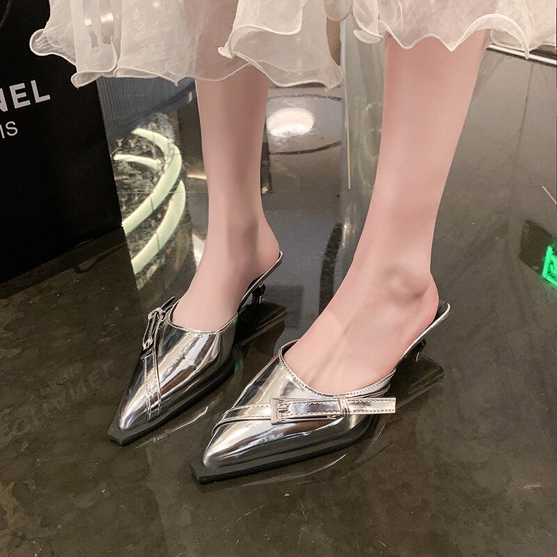 Sandalias plisadas de punta redonda para mujer, zapatos sin cordones, calzado de vestir para exteriores, Primavera, 2024