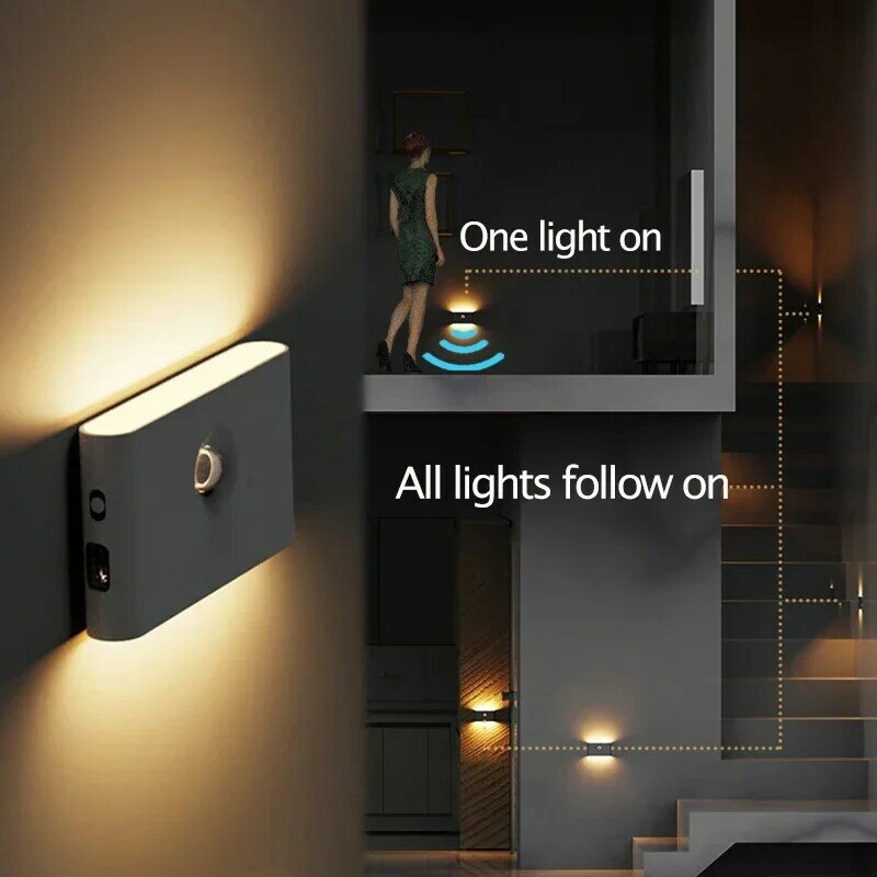 Luz nocturna con Sensor de movimiento, lámpara de pared LED de inducción magnética inalámbrica, recargable, 1-8 piezas