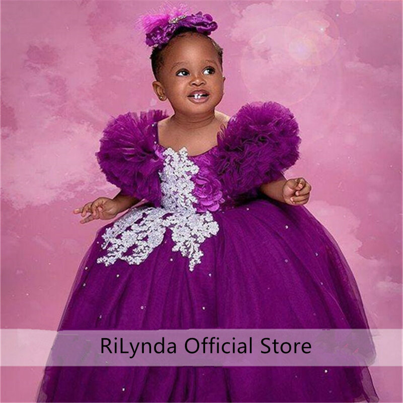 Vestido de princesa púrpura para niñas, apliques, vestidos de baile para desfile, vestido de niño africano para boda, sesión de fotos de primera comunión
