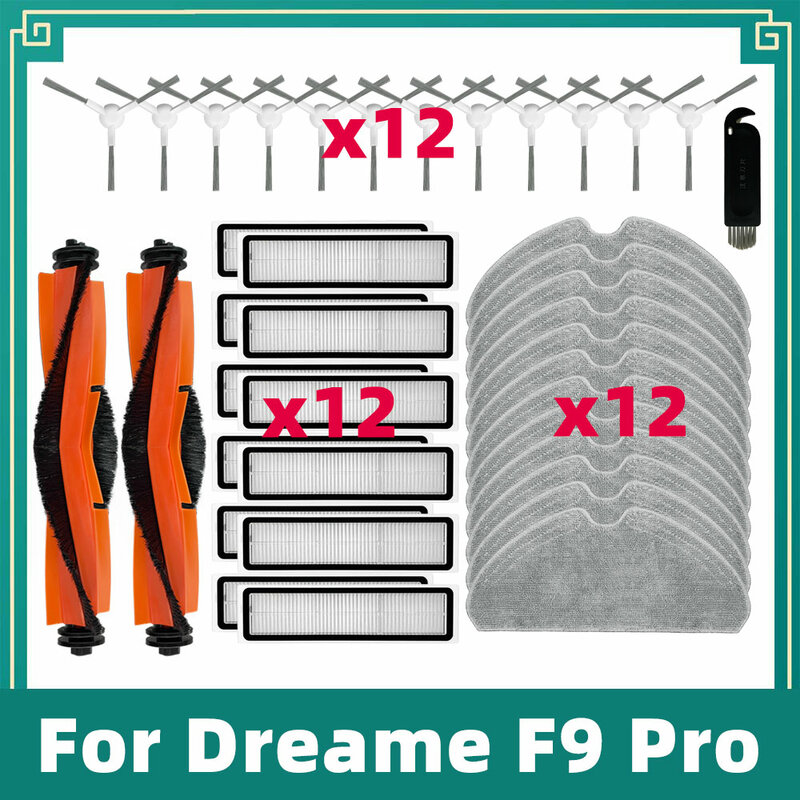 Compatibel met Dreame F9 Pro / D9 Max, witte hoofdrol, zijborstel, HEPA-filter, dweildoeken en reserveonderdelen.