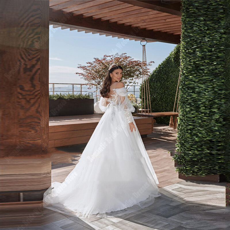 Женское свадебное платье с открытыми плечами, длинным рукавом и V-образным вырезом