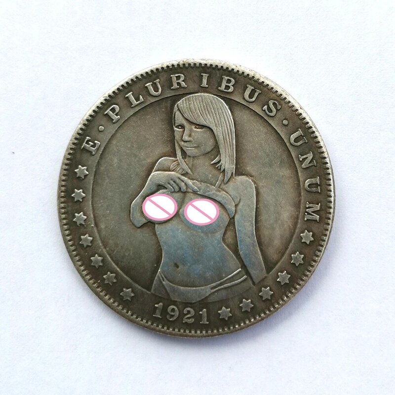 Luksusowa dziewczyna z krótkimi włosami 1-Dollar 3D sztuka para monety powodzenia zabawa kieszonkowa zabawna moneta pamiątkowa szczęśliwa moneta + torba na prezent