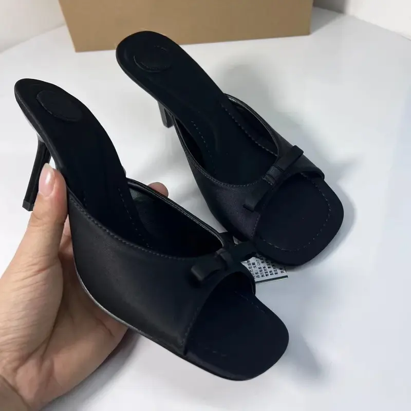 New High Heels Open Toe Close Air High Heel Slippers with Bow Knot for Casual Versatile Women's Shoes