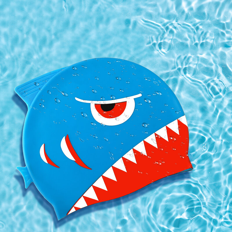 Cappello da nuoto in Silicone per bambini del fumetto cappello da nuoto in Silicone di squalo testa di maggiordomo cappello da nuoto stampato personalizzato carino