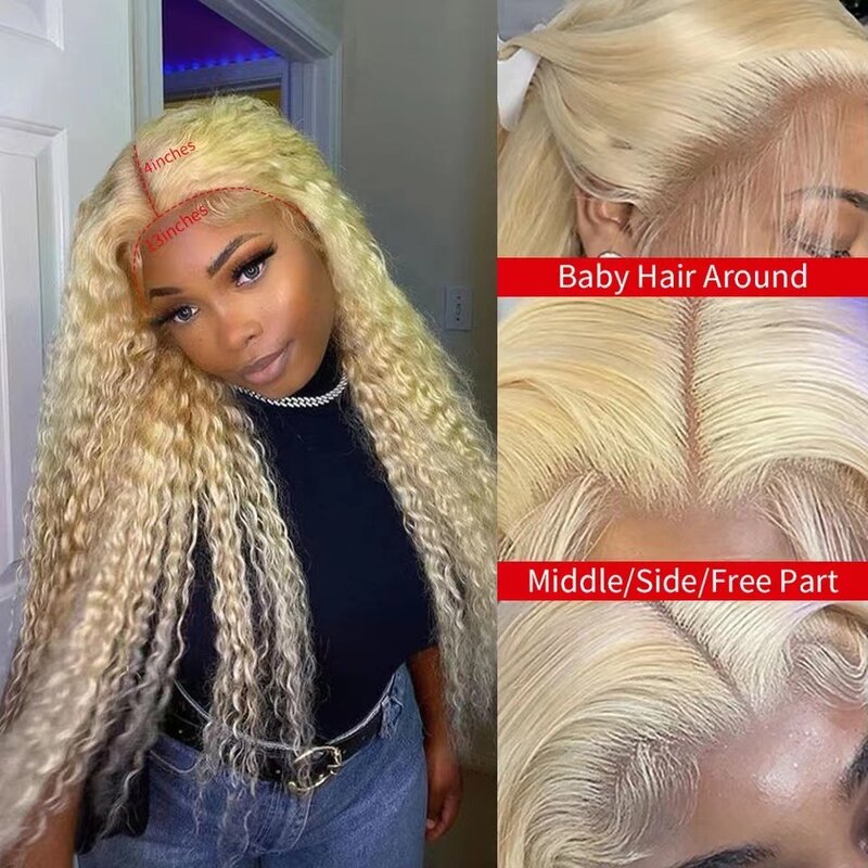 Part Lace Wig Women's Front Lace Long Curly Light Blonde Hair African Small Curly Wig Set with Lace Synthetic Human Hair