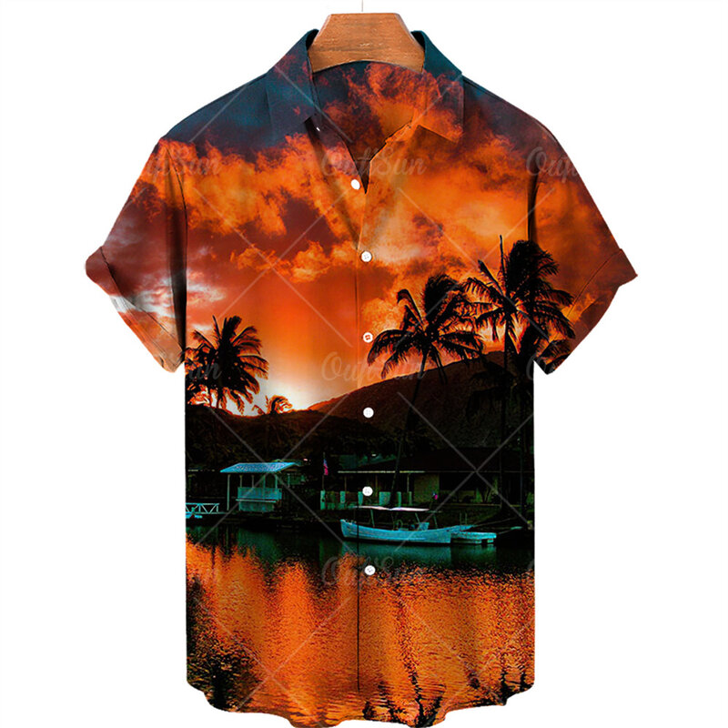 The New 2023 Hawaii Looser Supersize Men Spend Leisure Casual Shirt Original SuFeng Beach Sunsets Oversized Imported Clothing