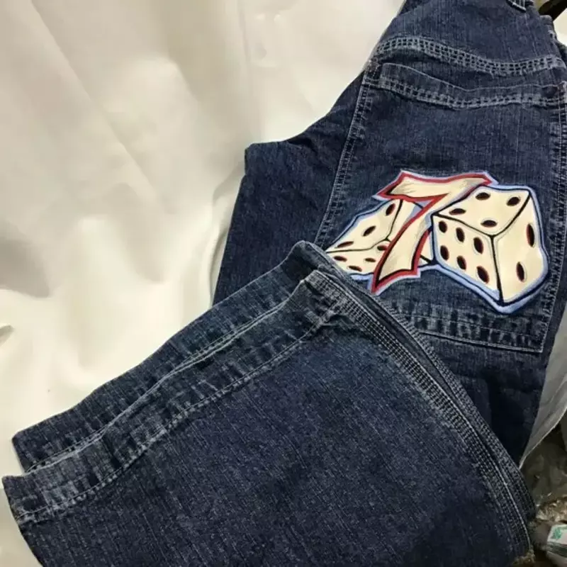 2024 amerykańska moda Vintage jeansy Y2K Hip Hop rozmiar 7 kości spersonalizowane wydruk graficzny spodnie jeansowe damskie luźne spodnie Streetwear