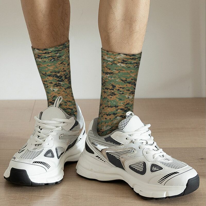 Hip-hop MARPAT Woodland Camouflage Camo Soccer Socks Military Polyester Middle Tube Socks for Unisex Breathable