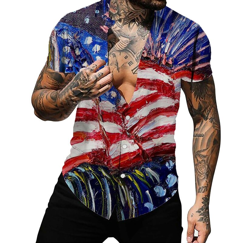 Independence Day Feel Cardigan imprimé en 3D, Chemise décontractée, Chemise à manches courtes, Streetwear de plage, Respzed