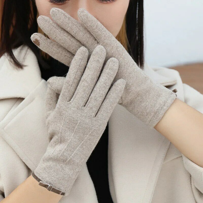 Le nuove donne invernali tengono al caldo il Touch Screen eleganti guanti semplici in Cashmere elasticità di alta qualità addensata morbida