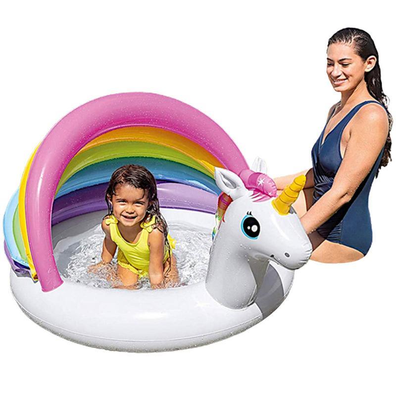 Float Swimming Pool Inflatable Pool With Sun Shield Pool Swim Ring For Toddlers Inflatable Swimming Pool Perfect For Summer Pool