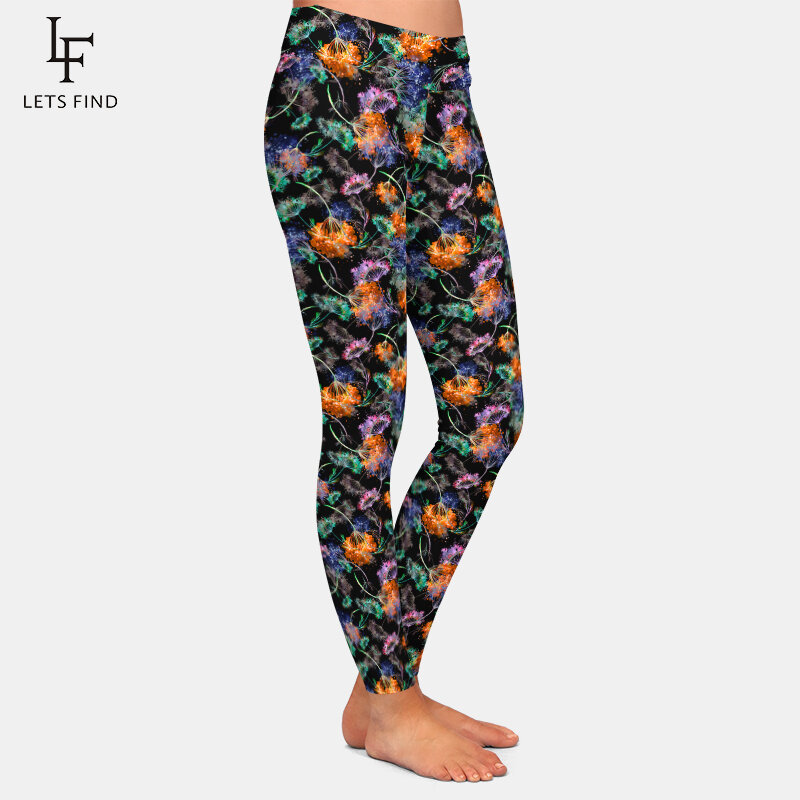 Letsfind super macio 3d flores imprimir calças femininas moda cintura alta fitness confortável estiramento leggings completos