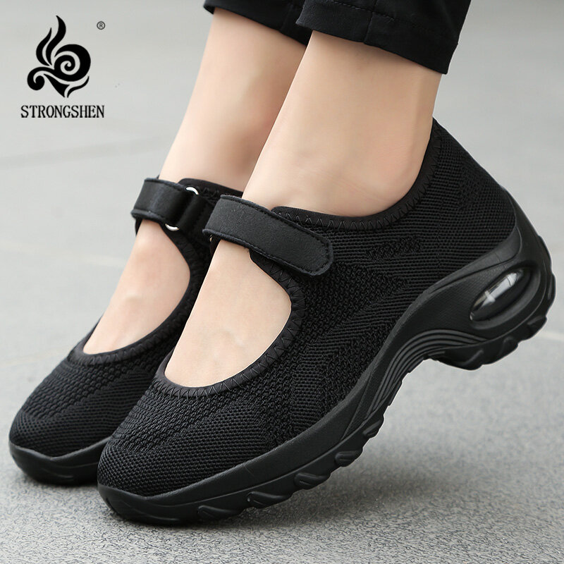 STRONGSHEN 여성용 쿠션 신발, 메쉬 스니커즈, 통기성 플랫폼 신발, 여성용 캐주얼 신발, 35-42