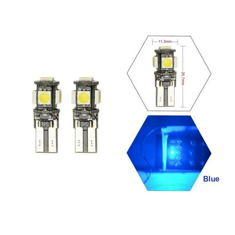 T10 웨지 CanBus 5SMD 5050 LED 대시 보드 사이드 라이트 전구, DC 12V 블루, 2 개