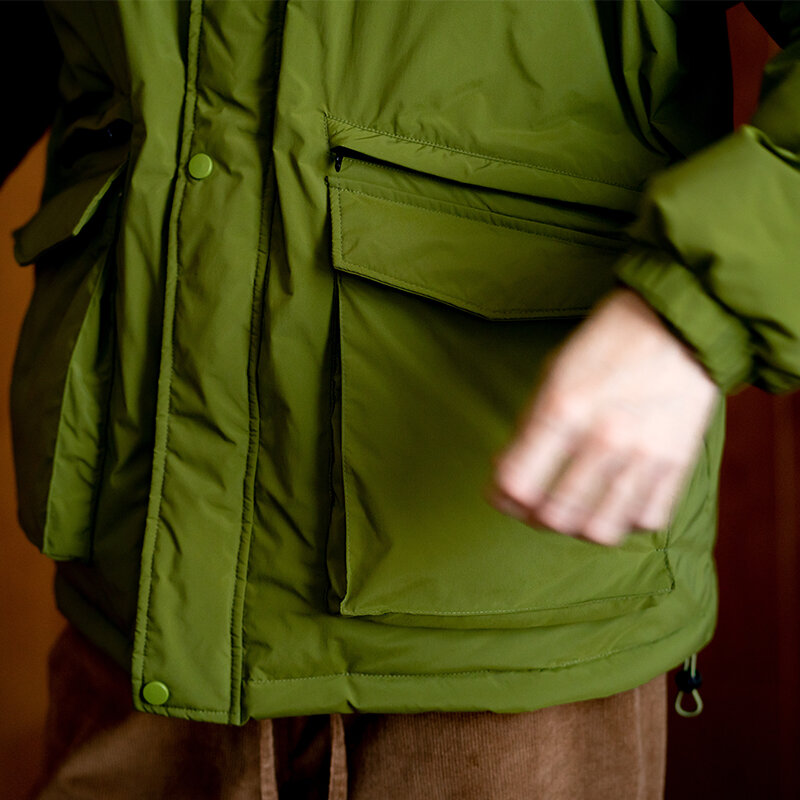 새로운 일본 두껍고 따뜻한 큰 모자 다운 재킷 남성용, 단색, 겨울