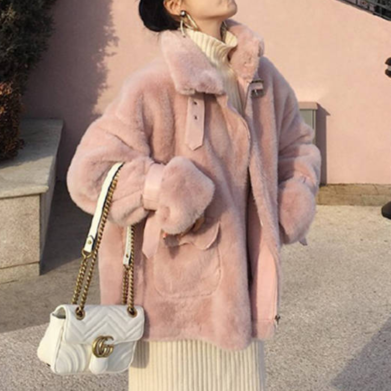 女の子のためのイミテーションミンクのパンクスタイルのレザージャケット,モダンなスタイルの冬服,2023