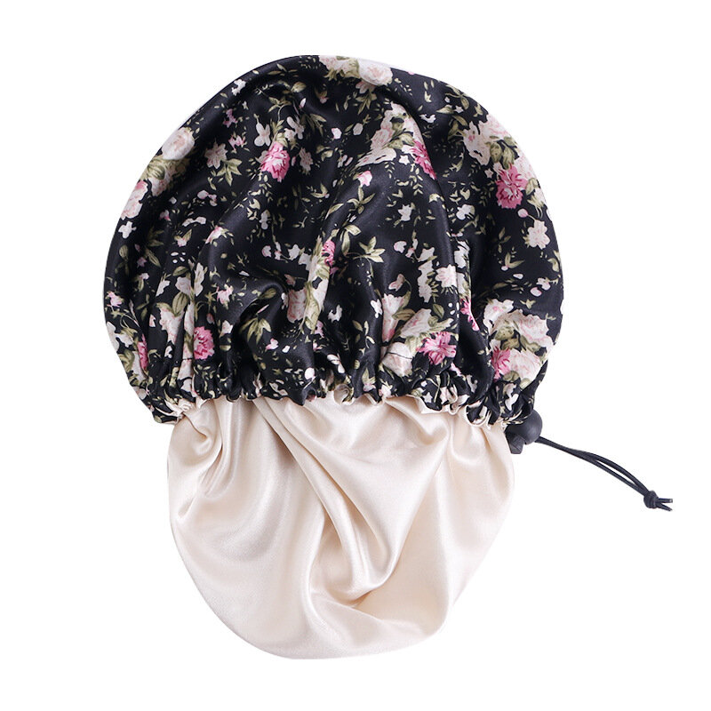 Double Layer Satin Silk Sleep Bonnet for Kids Hair Protect Hair Scarf Floral Sleep Night Cap Beanie for Children Girls Boys Hat