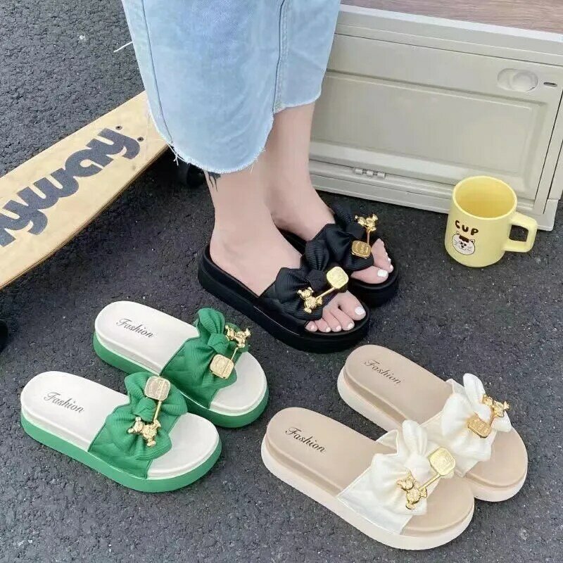 ใหม่แฟชั่น Bowknot รองเท้าแตะสำหรับผู้หญิงฤดูร้อนผู้หญิงรองเท้าแตะในร่มกลางแจ้ง Flip Flops รองเท้าชายหาดบ้านลื่นรองเท้าแตะ EVA