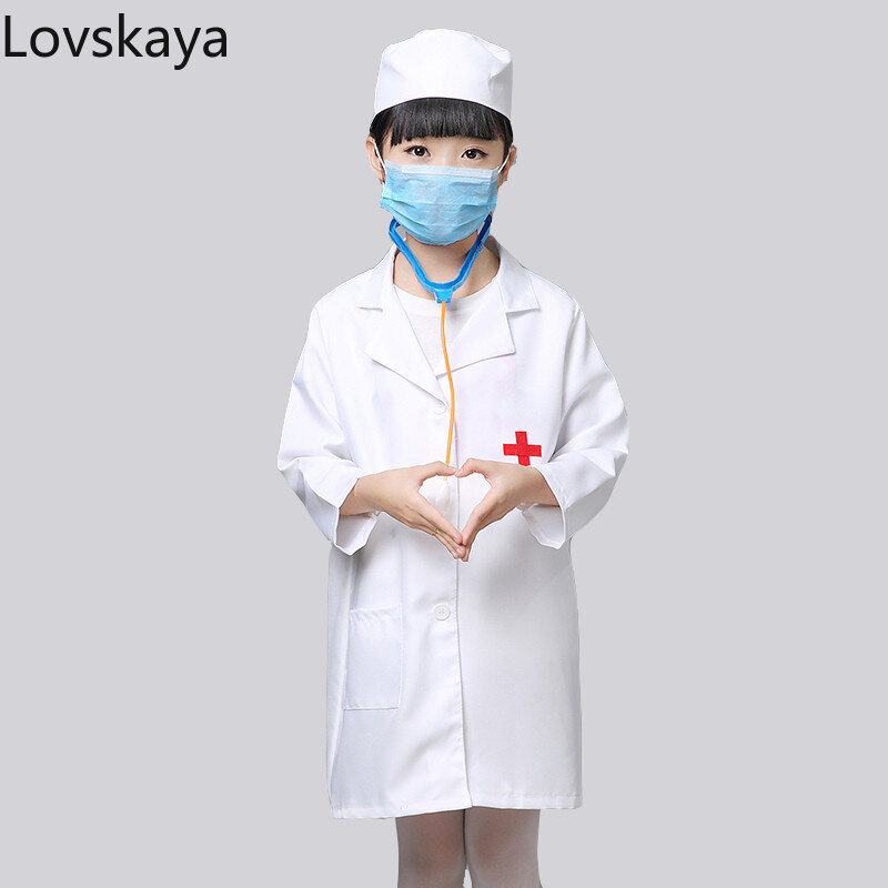 Costume d'Halloween Cosplay avec Chapeau et Masque pour Enfant, Uniforme d'Infirmière, Médecin