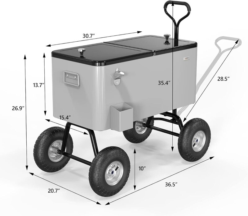 Охладитель на колесиках для пикапа VINGLI 80 кварт, уличный инструмент для автомобиля с длинной ручкой и колесиками 10 дюймов, портативный холодильник для пляжа, внутреннего дворика